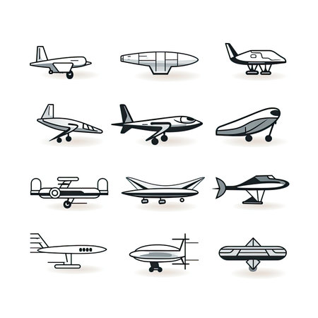 Airplane icons set. Vector illustration of a collection of aircrafts.の素材