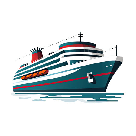 Cruise ship. Vector illustration in flat style. Isolated on white background.の素材
