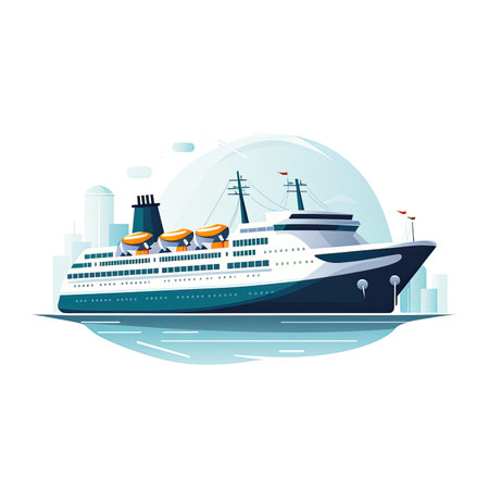 Cruise ship. Vector illustration in flat style on white background.の素材