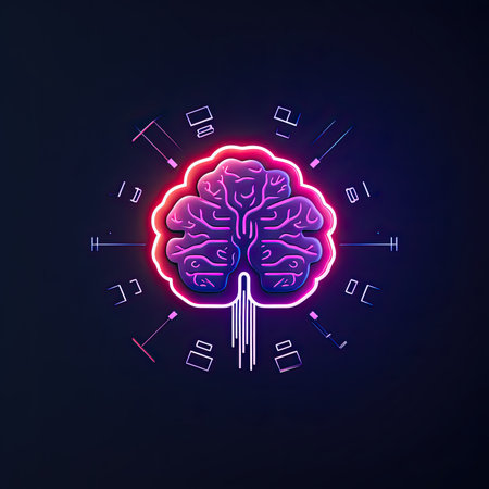 Neon brain icon. Brainstorming concept. Vector illustration.の素材