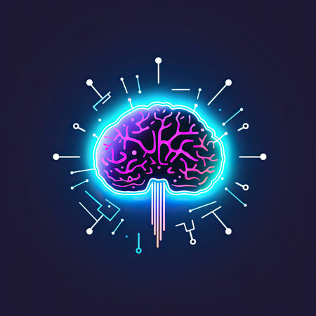 Brain icon. Vector illustration in neon style on the topic of artificial intelligenceの素材