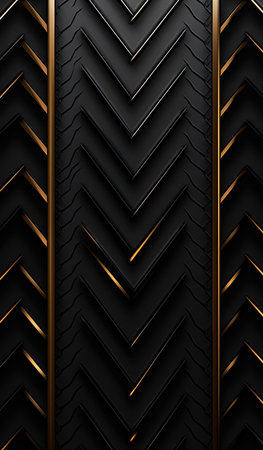 Black and gold background with stripes and lines. 3d illustration.の素材