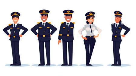 Pilot and stewardess in uniform. Vector illustration in flat styleの素材