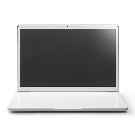 Laptop isolated on white background. 3d rendering. Computer generated image.の素材