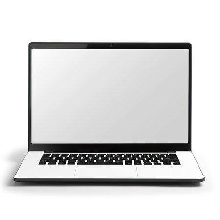 Laptop computer with blank screen isolated on white background. 3d renderの素材