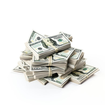 Stack of dollars isolated on a white background. Shallow depth of field.の素材