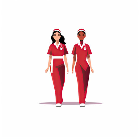 Nurse in Santa Claus hat. Vector illustration in flat style.の素材