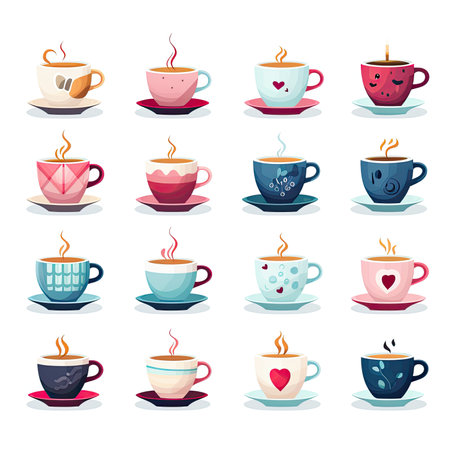 Coffee cup vector icons set. Coffee cup illustrations collection.の素材