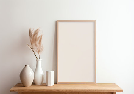 Mock up poster frame in interior background, 3d render illustrationの素材
