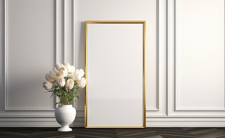 Mock up poster frame in classic interior background, 3D renderの素材