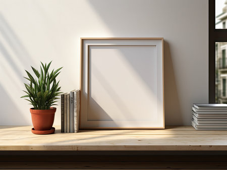 Blank picture frame mockup in modern interior. 3d renderの素材