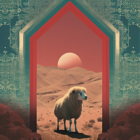 Sheep in the arabic window at sunset. 3D renderingの素材