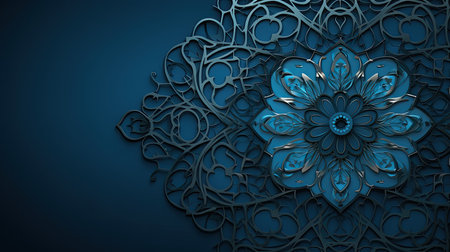 Blue background with arabic ornament. 3d vector illustration.の素材