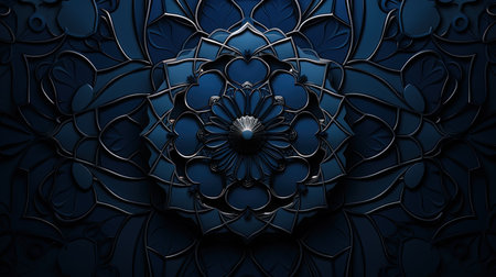 Dark blue background with floral ornament. 3d rendering, 3d illustration.の素材