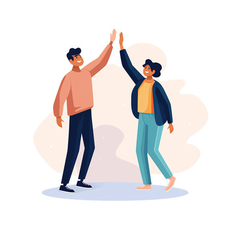 Young man and woman giving high five. Vector illustration in flat styleの素材