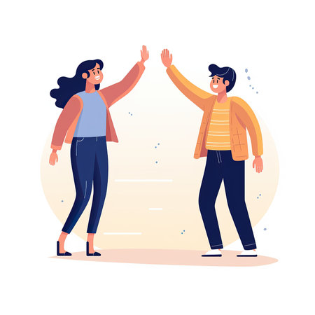 Man and woman greeting each other with hands up. Vector illustration.の素材