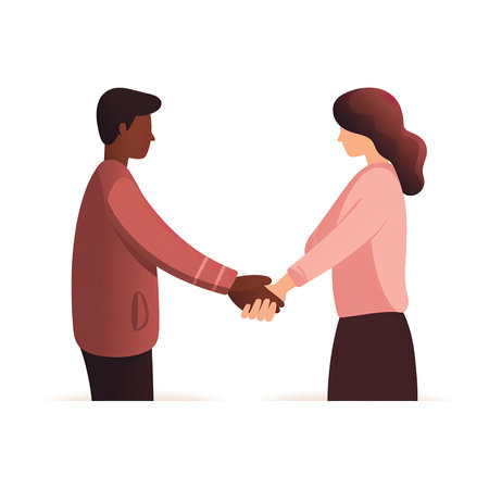 Man and woman shaking hands, flat vector illustration isolated on white background.の素材