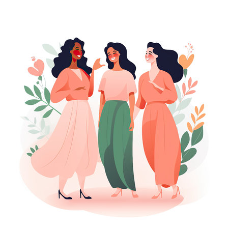 Vector illustration of a group of women in different nationalities and clothes.の素材