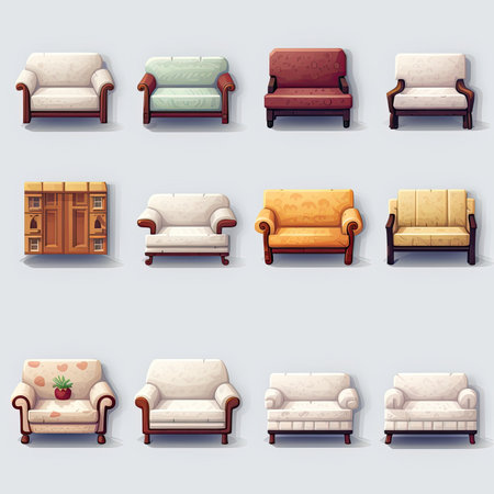 Sofa icons set. Cartoon illustration of sofa vector icons for web designの素材