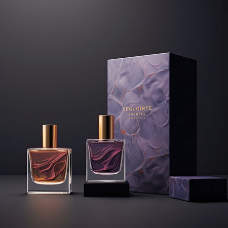 Perfume bottle on dark background. 3d illustration. Mock up.の素材
