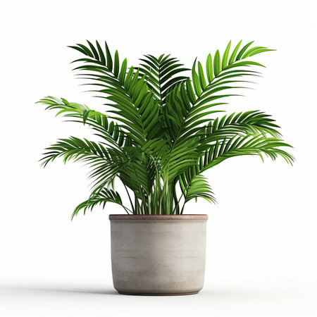 Palm plant in pot isolated on white background. 3d illustrationの素材