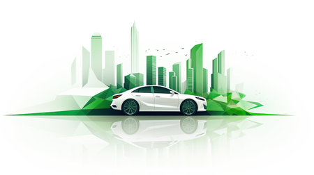 Modern car with cityscape background. Vector illustration. Eps 10.の素材