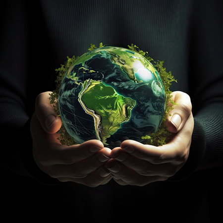 Globe in human hands, representing the connection of the Earth.の素材