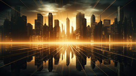 Futuristic city at night. Futuristic cityscape. 3D renderingの素材
