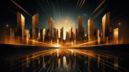 Abstract city background with light rays and lens flare. Vector illustration.の素材