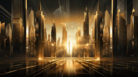 Abstract futuristic city background with glowing lights. 3D Rendering.の素材