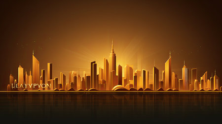 Vector illustration of New York city skyline on dark background with reflection.の素材