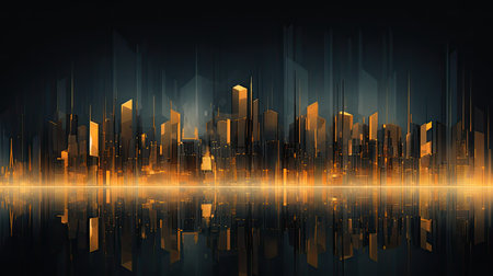 Abstract city background with neon lights and reflections. 3D Renderingの素材