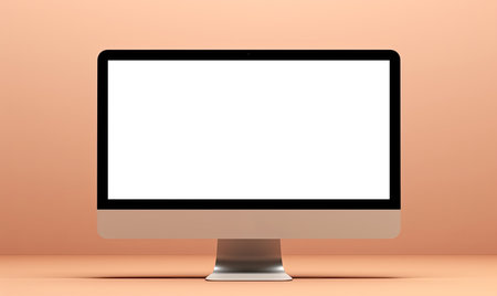 Computer monitor with blank white screen on orange background. 3d illustrationの素材