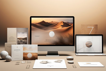 Responsive design mockup with responsive web design. 3d renderの素材