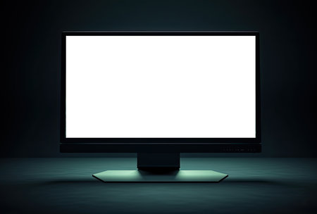 Computer display with blank white screen on dark background. 3D Renderingの素材