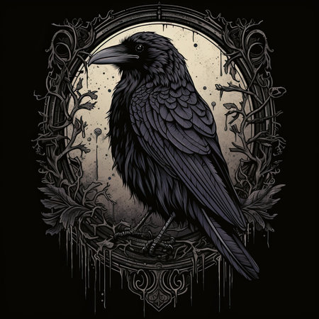 Crow in front of the moon. Tattoo art design. Vector illustration.の素材