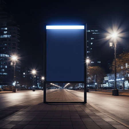 Blank advertising billboard in the city at night. 3d renderingの素材