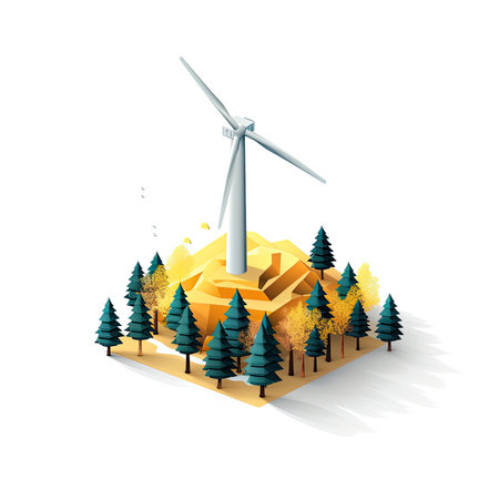 Wind turbine on the background of the forest. 3d vector illustrationの素材