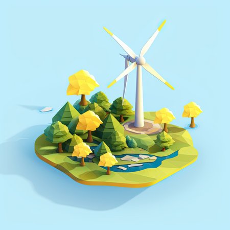 Wind turbines in the forest. 3d isometric vector illustration.の素材