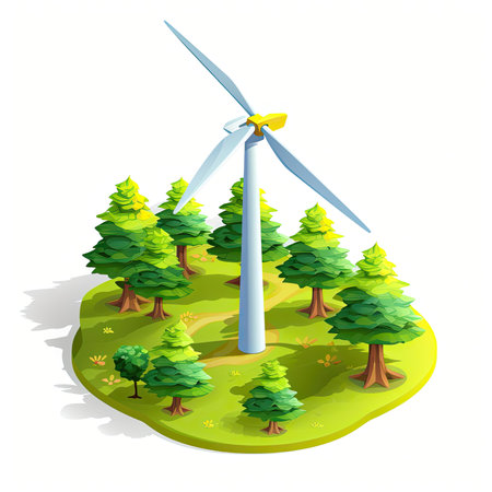 Wind turbine in the forest. Isometric view. Vector illustration.の素材