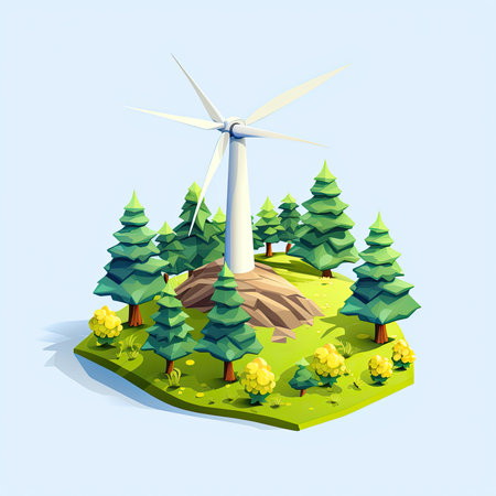 Windmill in the forest. Renewable energy concept. Vector illustration.の素材