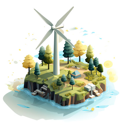 Ecology concept with windmill and forest on the island vector illustrationの素材