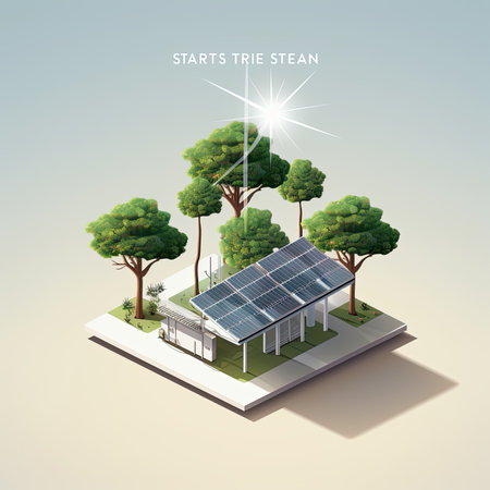 Solar energy concept isometric composition with solar panels and trees vector illustrationの素材