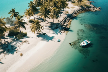 Aerial view of beautiful tropical beach and sea with coconut palm treeの素材