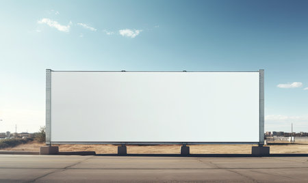 Blank billboard on city street with blue sky background. 3d renderingの素材