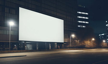 Blank billboard at night city street. Mock up, 3D Renderingの素材