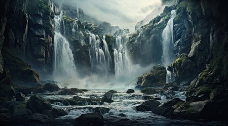 Beautiful waterfall in the rainforest. Composition of nature.の素材