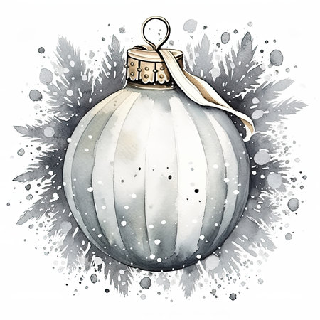 Watercolor christmas ball with snowflakes. Hand drawn illustration isolated on white backgroundの素材