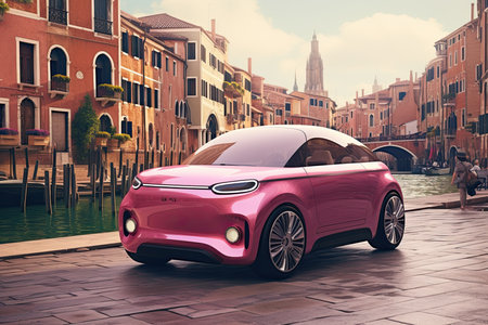 Futuristic car in Venice, Italy. 3D Renderingの素材