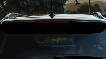 Closeup view of the headlight of a black car with smokeの素材